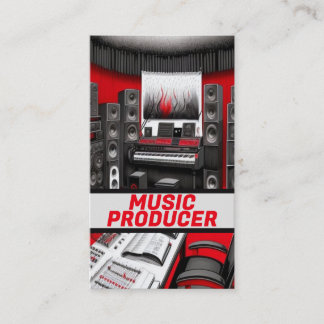 Cartão De Visita Produtor de música vermelho e preto