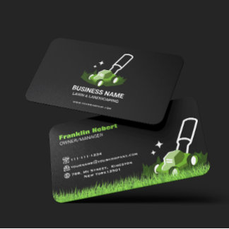 Cartão De Visita Professional Black Green Lawn Care & Landscaping