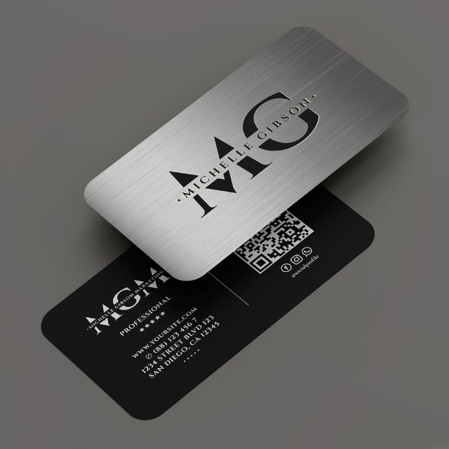 Cartão De Visita Professional Black Grey Monogram Initials (Professional Black Grey Monogram Initials Business Card
)