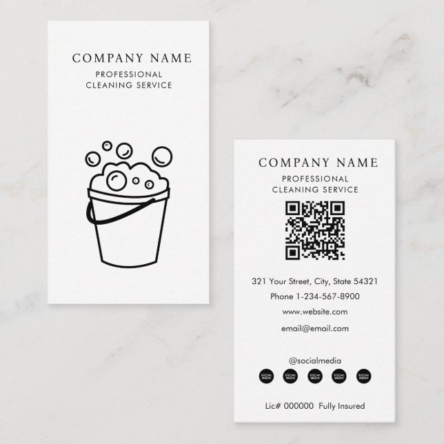 Cartão De Visita Professional Cleaning Services Logo Modern White (Frente/Verso)