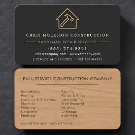 Cartão De Visita Professional Construction Worker Black Gold