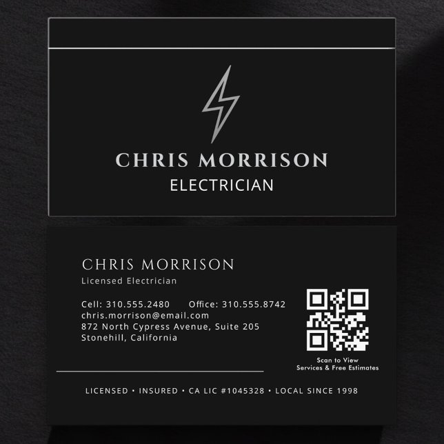 Cartão De Visita Professional Electrician QR Code (Criador carregado)