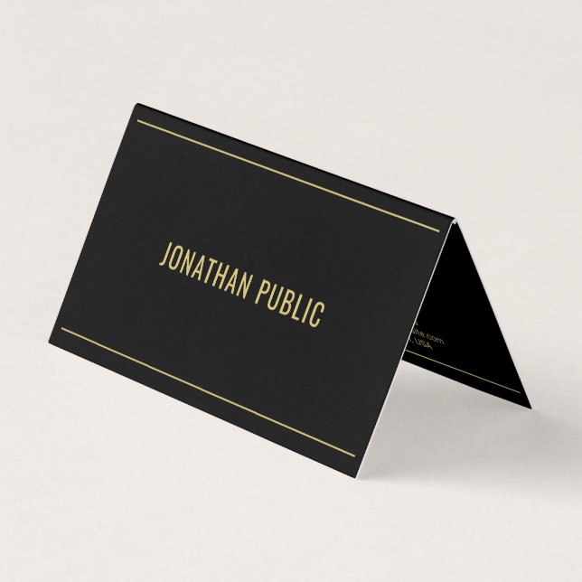 Cartão De Visita Professional Elegant Template Folded Black & Gold (Frente)