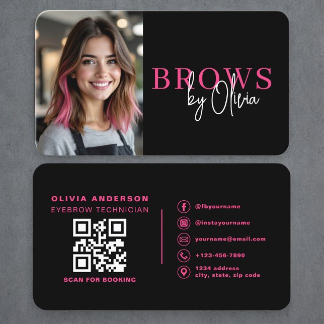 Cartão De Visita Professional Eyebrow Artist Photo QR Code (Criador carregado)