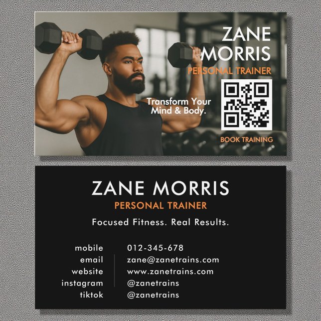 Cartão De Visita Professional Fitness Coach Photo QR Code (Criador carregado)
