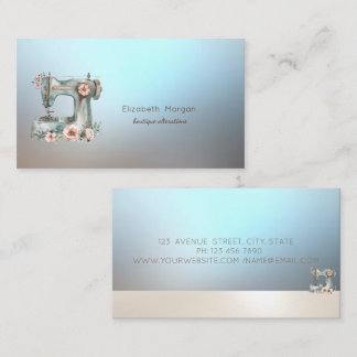 Cartão De Visita Professional Floral Sewing Machine Blue