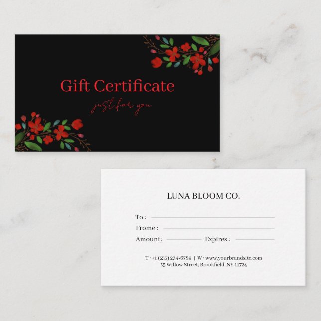 Cartão De Visita Professional Gift Certificates for Small Businesse (Frente/Verso)