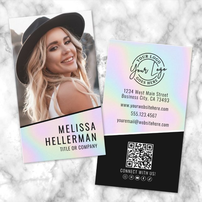 Cartão De Visita Professional Holographic Photo Logo Vertical (Professional Holographic Photo Logo Vertical Business Card)