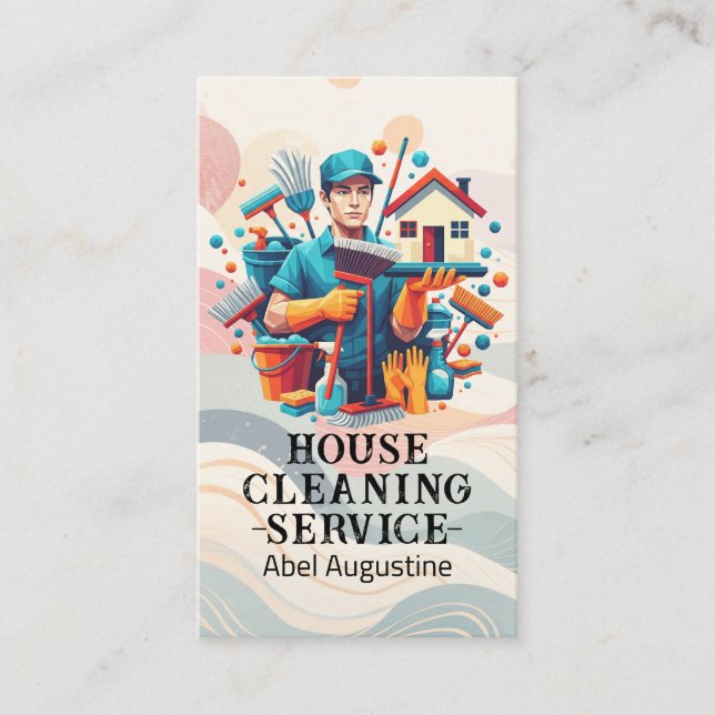 Cartão De Visita Professional House Cleaning Service Housekeeping (Frente)