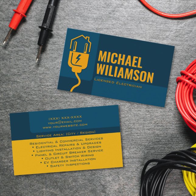 Cartão De Visita Professional Licensed Electrician Electrical Work (High quality electrician business card layout – licensed electrician branding design)
