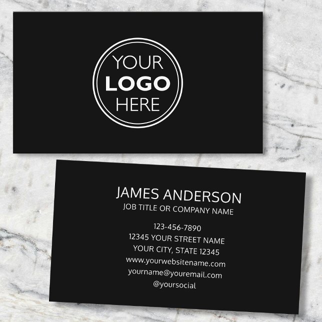 Cartão De Visita Professional Logo Business Card Minimalist Black (Criador carregado)