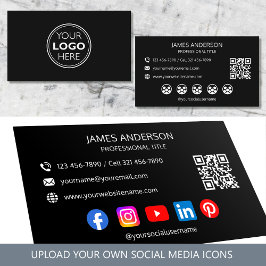 Cartão De Visita Professional Logo Social Media QR Code Black
