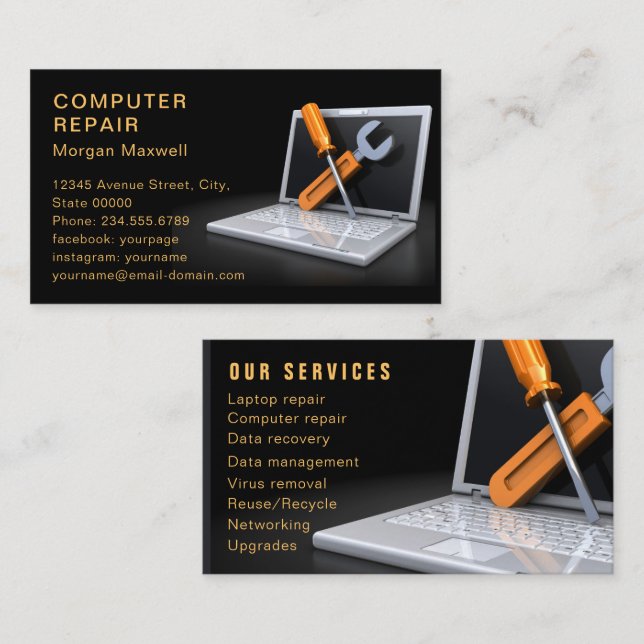 Cartão De Visita Professional Modern Plain Simple Computer Repair (Frente/Verso)
