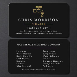 Cartão De Visita Professional Plumbing Service Black Gold