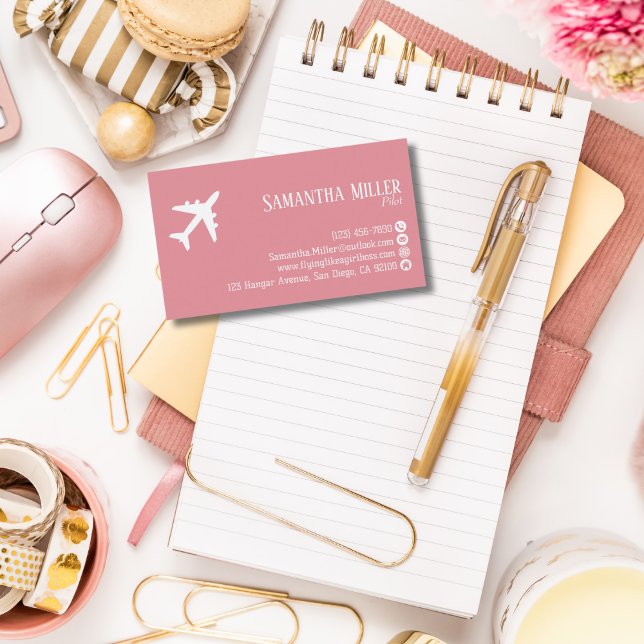 Cartão De Visita Professional QR Code Aviation Pink White Custom (Criador carregado)