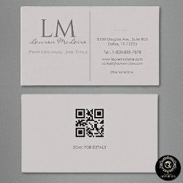 Cartão De Visita Professional QR Code Monogram Taupe Gray