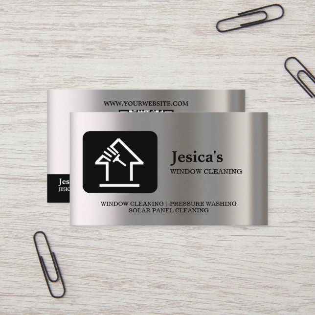 Cartão De Visita Professional QR Code Washing Power Window Cleaning (Frente/Verso In Situ)