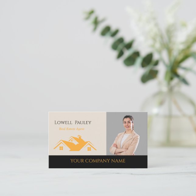 Cartão De Visita Professional Real Estate Promotional Realtor logo  (Em pé/Frente)