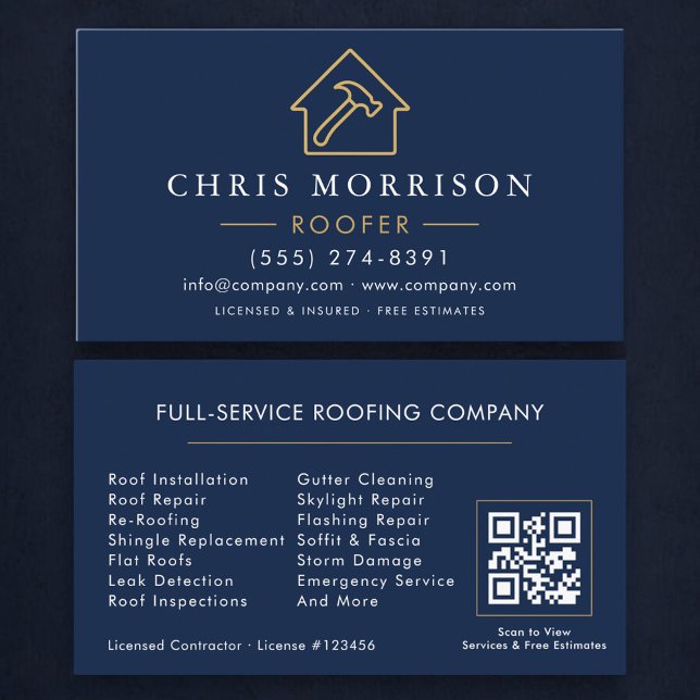 Cartão De Visita Professional Roofing Roofer QR Code (Criador carregado)