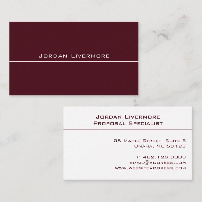 Cartão De Visita Professional, Simples, Básico, Maroon e White Mode (Frente/Verso)