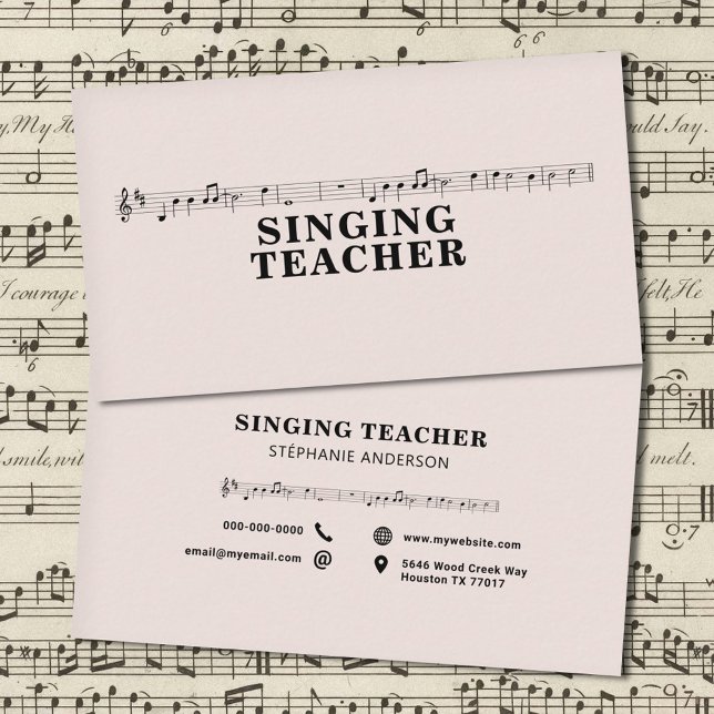 Cartão De Visita Professor Cantor - Folha de Música (Singing Teacher - Music Sheet Business Card)