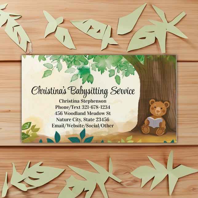 Cartão De Visita Professor de Cuidados Infantis Bear Babysitter (reading bear childcare teacher babysitter business card)