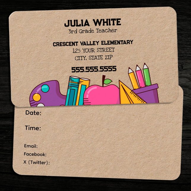Cartão De Visita Professor de escola PTA (School Teacher PTA Business Cards)
