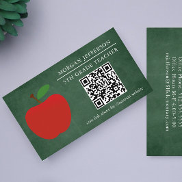 Cartão De Visita Professor de Escola Red Apple Chalkboard Código QR
