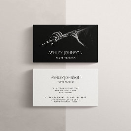 Cartão De Visita Professor de Flauta Moderna Foto Solista Preta e B