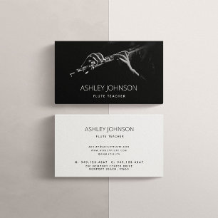Cartão De Visita Professor de Flauta Moderna Foto Solista Preta e B