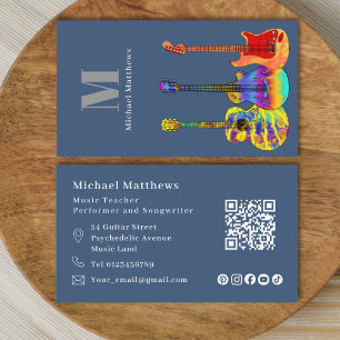 Cartão De Visita Professor de Guitarra Código QR e Personalização d