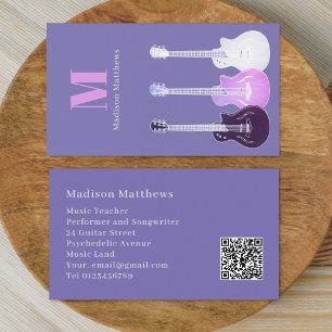 Cartão De Visita Professor de Guitarra Música Código QR Personaliza