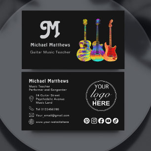 Cartão De Visita Professor de Guitarra Músico Logotipo Mídia Social