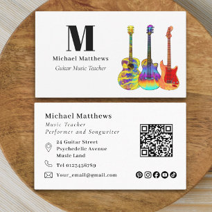 Cartão De Visita Professor de Guitarra Negócios de Música código QR