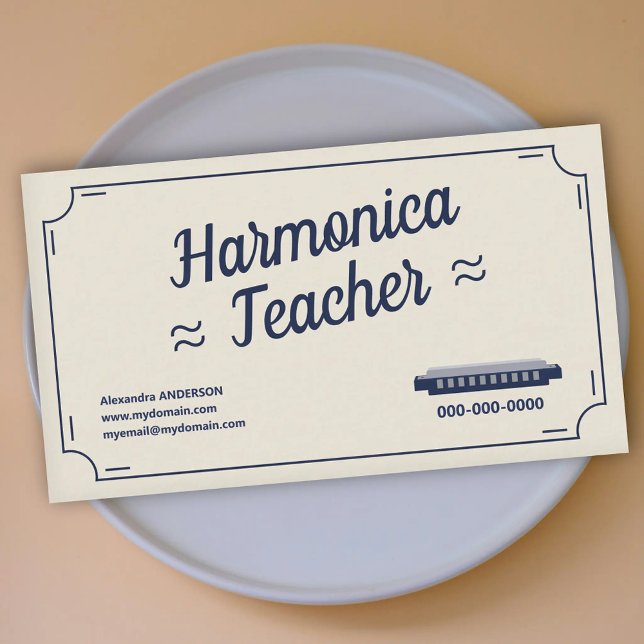 Cartão De Visita Professor de Harmônica - Vintage (Harmonica Teacher - Vintage Business Card)
