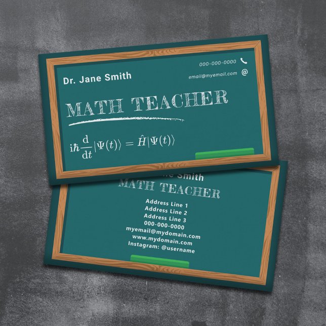 Cartão De Visita Professor de Matemática em Chalkboard e Equação (Chalkboard & Equation Math Teacher Business Card)