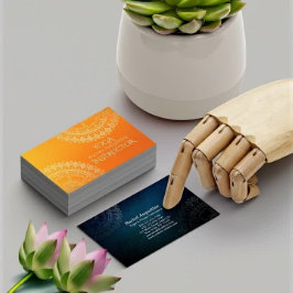 Cartão De Visita Professor de Meditação Yoga Modern Orange Dourada 