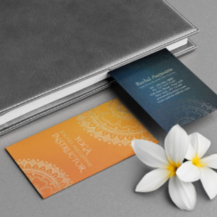 Cartão De Visita Professor de Meditação Yoga Modern Orange Dourada 