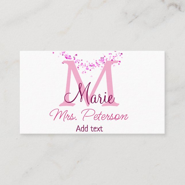 Cartão De Visita Professor de monograma de brilho cardíaco rosa Sra (Frente)