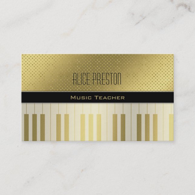 Cartão De Visita Professor de Música | Bolinhas Ouros únicas (Frente)
