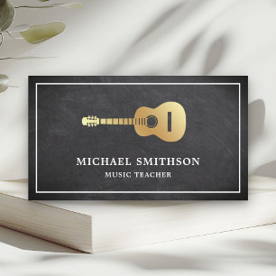 Cartão De Visita Professor de Música de Guitarra Chalkboard Gold Gu