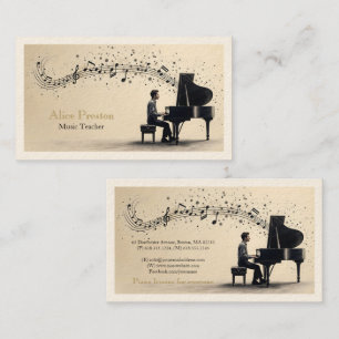 Cartão De Visita Professor de Música de Piano Único