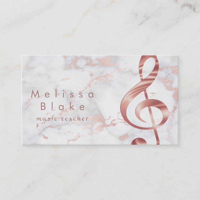 Cartão De Visita professor de música faux rosa gold trible no mármo (Frente)