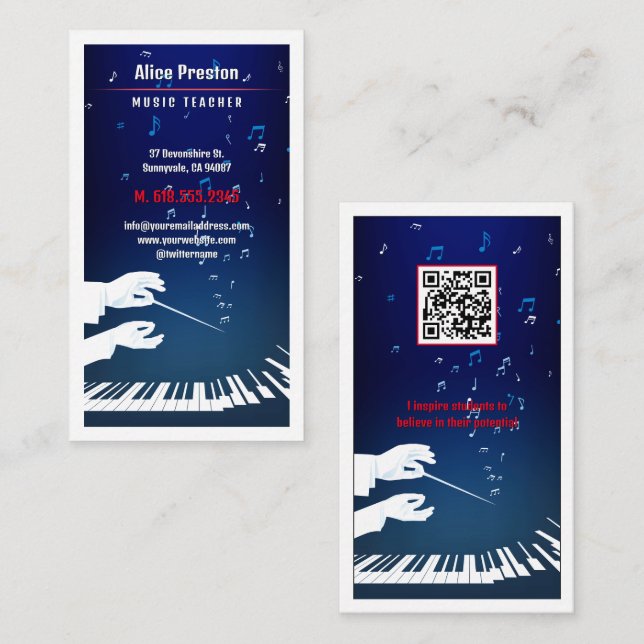 Cartão De Visita Professor de Música | Finalidade (Frente/Verso)