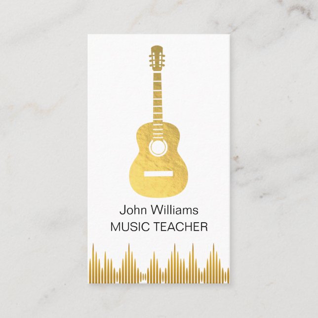 Cartão De Visita Professor de Música Guitarra Músico Dourado Litera (Frente)