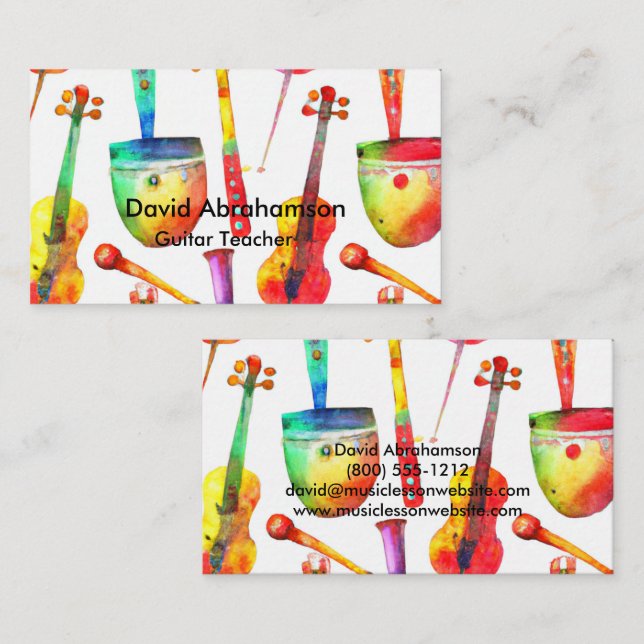 Cartão De Visita Professor de Música Guitarra Professora Piano Liçõ (Frente/Verso)