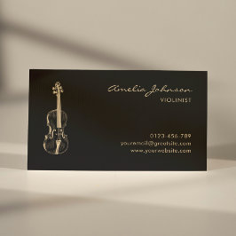 Cartão De Visita Professor de Música Moderna Dourada e Elegante Vio