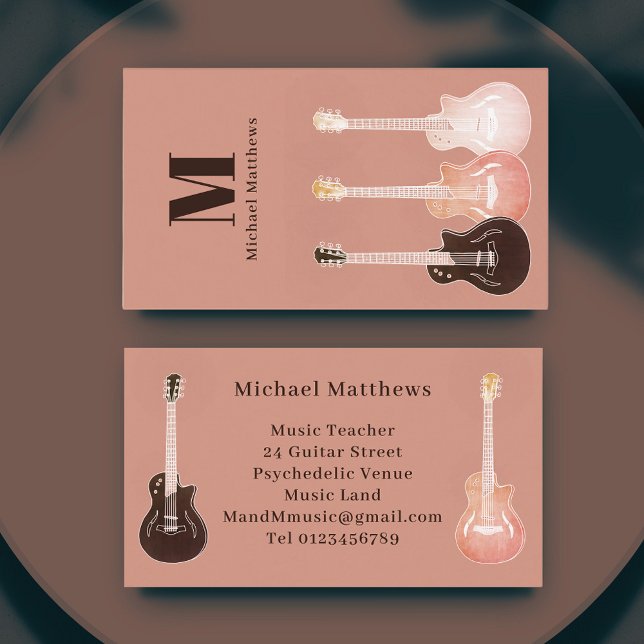 Cartão De Visita Professor de Música Musical de Violão Profissional (Guitar teacher songwriter performer electric guitar country music style Business card)