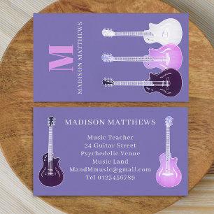 Cartão De Visita Professor de Música Musical de Violão Roxo