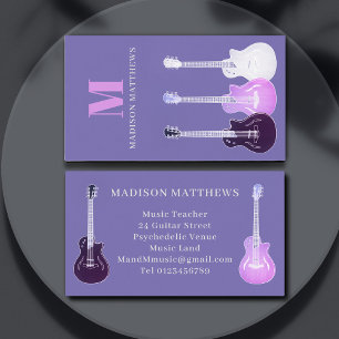 Cartão De Visita Professor de Música Musical de Violão Roxo
